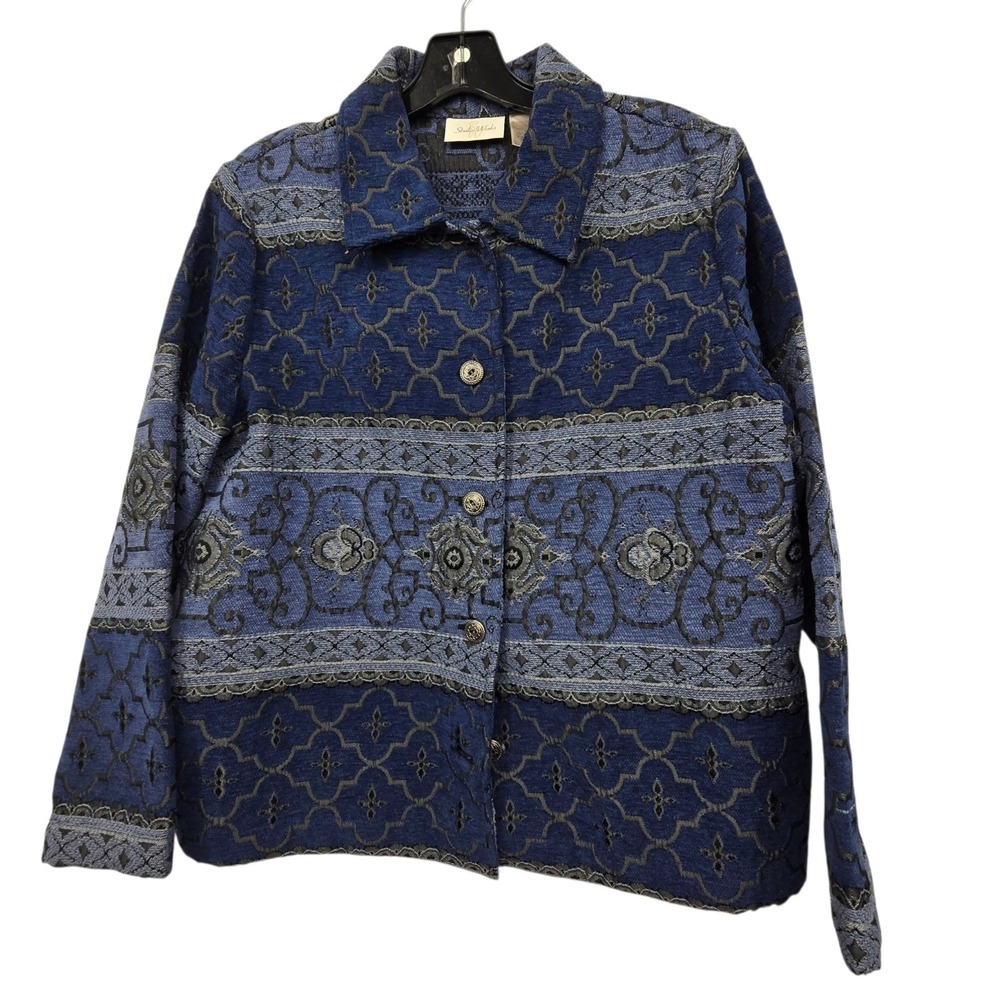 Vintage 90s Y2K Studio Works Tapestry Jacket Women's M Blue Grandma Granny Boho